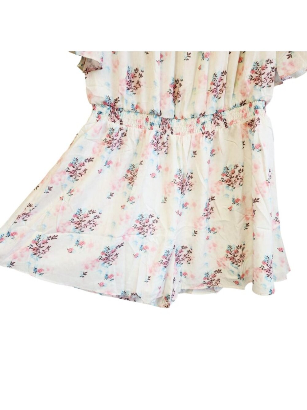Floral Off-Shoulder Short Romper Exlura Elastic Waist White Womens Size XL - Picture 7 of 7